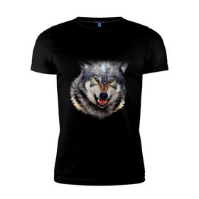 Мужская футболка премиум с принтом Волк в Кировске, 92% хлопок, 8% лайкра | приталенный силуэт, круглый вырез ворота, длина до линии бедра, короткий рукав | animals | mountain | wolf | волк | животные | прикольные картинки