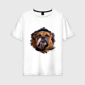 Женская футболка хлопок Oversize с принтом Бульдог в Кировске, 100% хлопок | свободный крой, круглый ворот, спущенный рукав, длина до линии бедер
 | animals | dog | mountain | бульдог | животные | прикольные картинки | собака