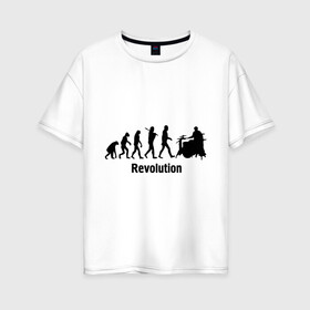 Женская футболка хлопок Oversize с принтом Revolution в Кировске, 100% хлопок | свободный крой, круглый ворот, спущенный рукав, длина до линии бедер
 | i love rock | music | revolution | rock | skull | музыкантам | рок