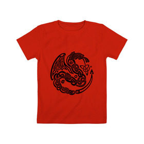 Детская футболка хлопок с принтом Кельтский дракон в Кировске, 100% хлопок | круглый вырез горловины, полуприлегающий силуэт, длина до линии бедер | Тематика изображения на принте: вязь | дракон | кельтский | кельты | трайбл | узор