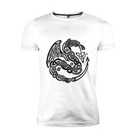 Мужская футболка премиум с принтом Кельтский дракон в Кировске, 92% хлопок, 8% лайкра | приталенный силуэт, круглый вырез ворота, длина до линии бедра, короткий рукав | вязь | дракон | кельтский | кельты | трайбл | узор