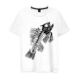 Мужская футболка хлопок с принтом Рыбий скелет в Кировске, 100% хлопок | прямой крой, круглый вырез горловины, длина до линии бедер, слегка спущенное плечо. | скелет
