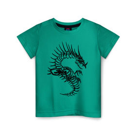 Детская футболка хлопок с принтом Костяной дракон (скелет) в Кировске, 100% хлопок | круглый вырез горловины, полуприлегающий силуэт, длина до линии бедер | скелет