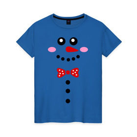 Женская футболка хлопок с принтом Позитивный снеговичек в Кировске, 100% хлопок | прямой крой, круглый вырез горловины, длина до линии бедер, слегка спущенное плечо | новый год | позитивный снеговичек | снег | снеговие | улыбка