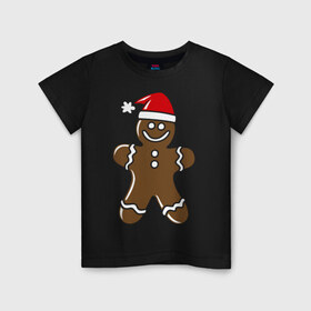 Детская футболка хлопок с принтом Печенька в Кировске, 100% хлопок | круглый вырез горловины, полуприлегающий силуэт, длина до линии бедер | новый год | печенька | человечик | шапка