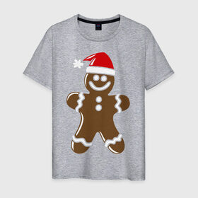 Мужская футболка хлопок с принтом Печенька в Кировске, 100% хлопок | прямой крой, круглый вырез горловины, длина до линии бедер, слегка спущенное плечо. | новый год | печенька | человечик | шапка
