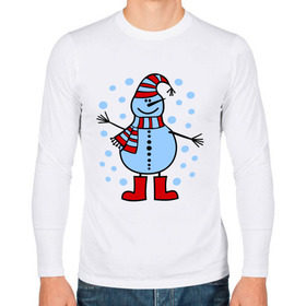Мужской лонгслив хлопок с принтом Веселый снеговик в Кировске, 100% хлопок |  | веселый снеговик | зима | новый год | снег | снеговик | снежинки