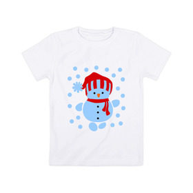Детская футболка хлопок с принтом Снеговик и снегопад в Кировске, 100% хлопок | круглый вырез горловины, полуприлегающий силуэт, длина до линии бедер | новый год | подарок | снег | снеговик | снеговичок | снежок