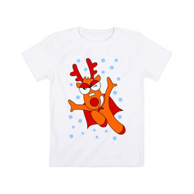 Детская футболка хлопок с принтом Новогодний олень в Кировске, 100% хлопок | круглый вырез горловины, полуприлегающий силуэт, длина до линии бедер | новогодний подарок | новый год | олень | с новым годом | снег | снежинки