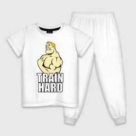 Детская пижама хлопок с принтом Train hard (тренируйся усердно) в Кировске, 100% хлопок |  брюки и футболка прямого кроя, без карманов, на брюках мягкая резинка на поясе и по низу штанин
 | 