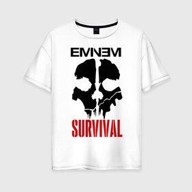 Женская футболка хлопок Oversize с принтом Eminem - Survival в Кировске, 100% хлопок | свободный крой, круглый ворот, спущенный рукав, длина до линии бедер
 | eminem   survival | gangsta | gansta | hip | hip hop | hop | media | rap | survival выживание | еп | рэп | рэпчина | хип | хип хоп | хоп | эминем