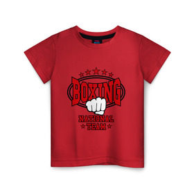 Детская футболка хлопок с принтом Boxing national team в Кировске, 100% хлопок | круглый вырез горловины, полуприлегающий силуэт, длина до линии бедер | кикбоксинг