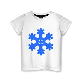 Детская футболка хлопок с принтом Веселая снежинка в Кировске, 100% хлопок | круглый вырез горловины, полуприлегающий силуэт, длина до линии бедер | веселая снежинка | идеи подарков | новый год 2014 | смайл