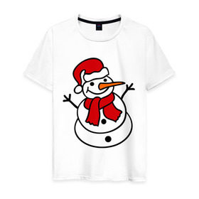 Мужская футболка хлопок с принтом Снеговик в Кировске, 100% хлопок | прямой крой, круглый вырез горловины, длина до линии бедер, слегка спущенное плечо. | Тематика изображения на принте: 2014 | веселый снеговик | зима | снег | снеговик | снеговикновый год | снежинки