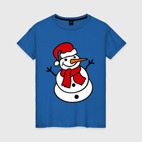 Женская футболка хлопок с принтом Снеговик в Кировске, 100% хлопок | прямой крой, круглый вырез горловины, длина до линии бедер, слегка спущенное плечо | 2014 | веселый снеговик | зима | снег | снеговик | снеговикновый год | снежинки