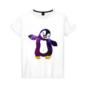 Женская футболка хлопок с принтом Пингвин просто космос в Кировске, 100% хлопок | прямой крой, круглый вырез горловины, длина до линии бедер, слегка спущенное плечо | пингвин
