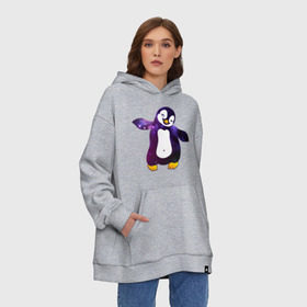 Худи SuperOversize хлопок с принтом Пингвин просто космос в Кировске, 70% хлопок, 30% полиэстер, мягкий начес внутри | карман-кенгуру, эластичная резинка на манжетах и по нижней кромке, двухслойный капюшон
 | пингвин