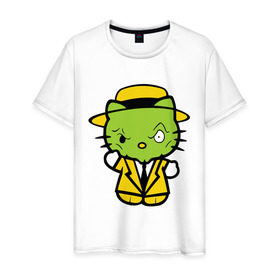 Мужская футболка хлопок с принтом Kitty Mask в Кировске, 100% хлопок | прямой крой, круглый вырез горловины, длина до линии бедер, слегка спущенное плечо. | kitty mask | зеленая кошка | кошки | маска
