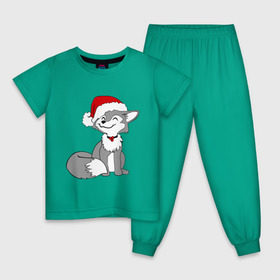 Детская пижама хлопок с принтом Новогодний Лисёнок в Кировске, 100% хлопок |  брюки и футболка прямого кроя, без карманов, на брюках мягкая резинка на поясе и по низу штанин
 | happy | new year | в шапке | лис | рождество