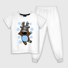 Детская пижама хлопок с принтом Олень в снегу в Кировске, 100% хлопок |  брюки и футболка прямого кроя, без карманов, на брюках мягкая резинка на поясе и по низу штанин
 | happy new year | new year | новогодний | олень | рождество | рудольф | с новым годом