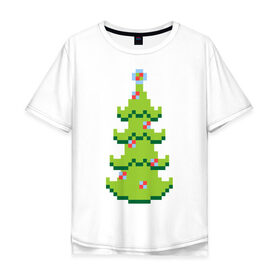 Мужская футболка хлопок Oversize с принтом Пиксельная елка в Кировске, 100% хлопок | свободный крой, круглый ворот, “спинка” длиннее передней части | 8 bit | елочка | ель | новогодняя елка | пиксели | пиксельный | с новым годом | с рождеством