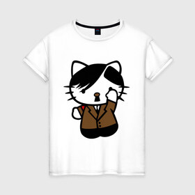 Женская футболка хлопок с принтом Kitty Hitler в Кировске, 100% хлопок | прямой крой, круглый вырез горловины, длина до линии бедер, слегка спущенное плечо | kitty hitler | кошки | прикольные картинки