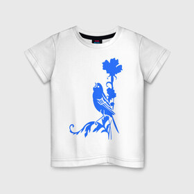 Детская футболка хлопок с принтом Птичка на цветочке в Кировске, 100% хлопок | круглый вырез горловины, полуприлегающий силуэт, длина до линии бедер | птичка | птичка на цветочке | птичка поет | сад | соловей