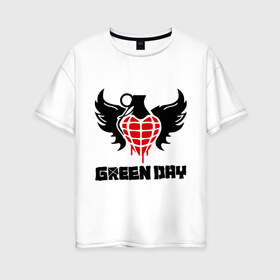 Женская футболка хлопок Oversize с принтом Green Day Wings в Кировске, 100% хлопок | свободный крой, круглый ворот, спущенный рукав, длина до линии бедер
 | green day | green day wings | green day граната | heavy metal | metal | rock | trash metal | альтернатива | граната | грин дэй | квартет | метал | рок | рок группа | рок группы | трэш метал | хеви метал