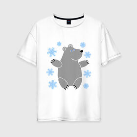 Женская футболка хлопок Oversize с принтом Белый мишка в Кировске, 100% хлопок | свободный крой, круглый ворот, спущенный рукав, длина до линии бедер
 | белый медведь | белый мишка | животные | мишка с в снежинках | новогодний мишка | новый год