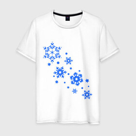 Мужская футболка хлопок с принтом Снежинки (snowflakes) в Кировске, 100% хлопок | прямой крой, круглый вырез горловины, длина до линии бедер, слегка спущенное плечо. | 