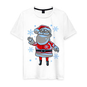 Мужская футболка хлопок с принтом Дед мороз и снег в Кировске, 100% хлопок | прямой крой, круглый вырез горловины, длина до линии бедер, слегка спущенное плечо. | Тематика изображения на принте: 