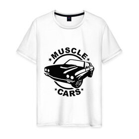 Мужская футболка хлопок с принтом Muscle cars в Кировске, 100% хлопок | прямой крой, круглый вырез горловины, длина до линии бедер, слегка спущенное плечо. | muscle cars | автомобильные | гонки | машина | тачка