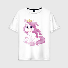 Женская футболка хлопок Oversize с принтом Пони (маленькая принцесса) в Кировске, 100% хлопок | свободный крой, круглый ворот, спущенный рукав, длина до линии бедер
 | корона | пони | розовая пони