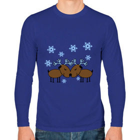 Мужской лонгслив хлопок с принтом Влюбленные олени в Кировске, 100% хлопок |  | влюбленные олени | новый год | олени | снежинки