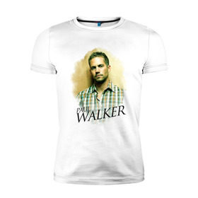 Мужская футболка премиум с принтом Paul Walker в Кировске, 92% хлопок, 8% лайкра | приталенный силуэт, круглый вырез ворота, длина до линии бедра, короткий рукав | paul walker | актер | пол уокер