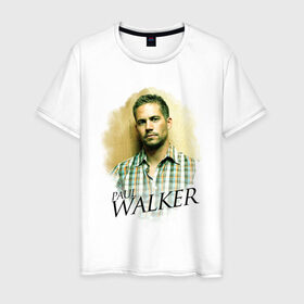 Мужская футболка хлопок с принтом Paul Walker в Кировске, 100% хлопок | прямой крой, круглый вырез горловины, длина до линии бедер, слегка спущенное плечо. | Тематика изображения на принте: paul walker | актер | пол уокер