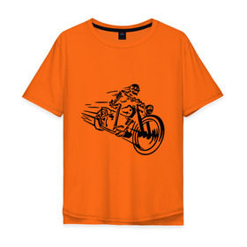 Мужская футболка хлопок Oversize с принтом Скелет на мотоцикле в Кировске, 100% хлопок | свободный крой, круглый ворот, “спинка” длиннее передней части | Тематика изображения на принте: скелет