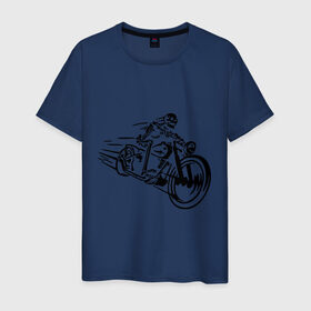 Мужская футболка хлопок с принтом Скелет на мотоцикле в Кировске, 100% хлопок | прямой крой, круглый вырез горловины, длина до линии бедер, слегка спущенное плечо. | скелет