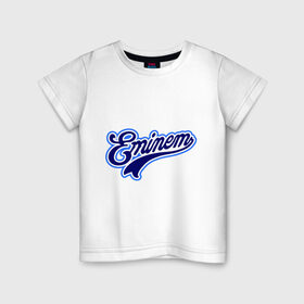 Детская футболка хлопок с принтом Eminem logo blue в Кировске, 100% хлопок | круглый вырез горловины, полуприлегающий силуэт, длина до линии бедер | bad | berzerk | eminem | gangsta | gansta | hip | hip hop | hop | rap | shady | shady records | еп | рэп | рэпчина | хип | хип хоп | хоп | эминем