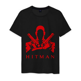 Мужская футболка хлопок с принтом Hitman красный в Кировске, 100% хлопок | прямой крой, круглый вырез горловины, длина до линии бедер, слегка спущенное плечо. | hitman | хитман