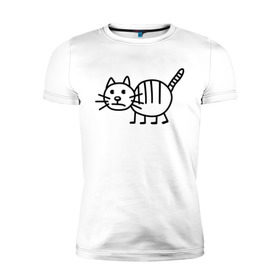Мужская футболка премиум с принтом Рисунок кота в Кировске, 92% хлопок, 8% лайкра | приталенный силуэт, круглый вырез ворота, длина до линии бедра, короткий рукав | кот | кот с тремя полосками | котик | рисунок кота | смешной кот | усы