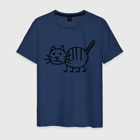 Мужская футболка хлопок с принтом Рисунок кота в Кировске, 100% хлопок | прямой крой, круглый вырез горловины, длина до линии бедер, слегка спущенное плечо. | кот | кот с тремя полосками | котик | рисунок кота | смешной кот | усы