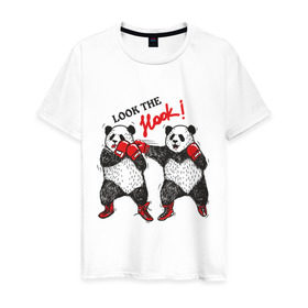 Мужская футболка хлопок с принтом Look the Hook в Кировске, 100% хлопок | прямой крой, круглый вырез горловины, длина до линии бедер, слегка спущенное плечо. | панда