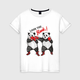 Женская футболка хлопок с принтом Look the Hook в Кировске, 100% хлопок | прямой крой, круглый вырез горловины, длина до линии бедер, слегка спущенное плечо | панда