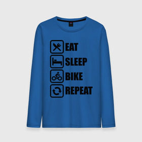 Мужской лонгслив хлопок с принтом Eat Sleep Bike Repeat в Кировске, 100% хлопок |  | bike | eat | eat sleep bike repeat | repeat | sleep | велоспорт | кровать | спорт