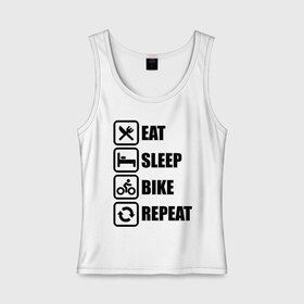 Женская майка хлопок с принтом Eat Sleep Bike Repeat в Кировске, 95% хлопок, 5% эластан |  | bike | eat | eat sleep bike repeat | repeat | sleep | велоспорт | кровать | спорт