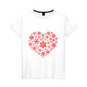Женская футболка хлопок с принтом Снежное сердце в Кировске, 100% хлопок | прямой крой, круглый вырез горловины, длина до линии бедер, слегка спущенное плечо | новый год | новый год 2014 | подарки | праздник | сердечко | снег | снежное сердце | холодное сердце