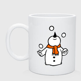 Кружка с принтом Снеговик играет в снежки. в Кировске, керамика | объем — 330 мл, диаметр — 80 мм. Принт наносится на бока кружки, можно сделать два разных изображения | новый год | новый год 2014 | подарки | снег | снеговик | снеговик играет в снежки | снежки