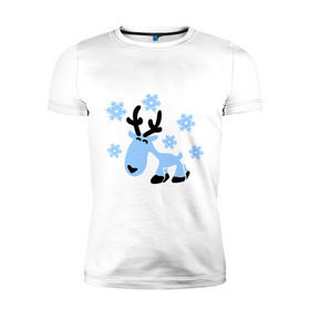 Мужская футболка премиум с принтом Няшный олень. в Кировске, 92% хлопок, 8% лайкра | приталенный силуэт, круглый вырез ворота, длина до линии бедра, короткий рукав | новогодний подарок | няшный олень | олень | олень и снег | с новым годом | снег | снежинки