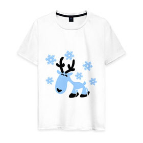 Мужская футболка хлопок с принтом Няшный олень. в Кировске, 100% хлопок | прямой крой, круглый вырез горловины, длина до линии бедер, слегка спущенное плечо. | новогодний подарок | няшный олень | олень | олень и снег | с новым годом | снег | снежинки